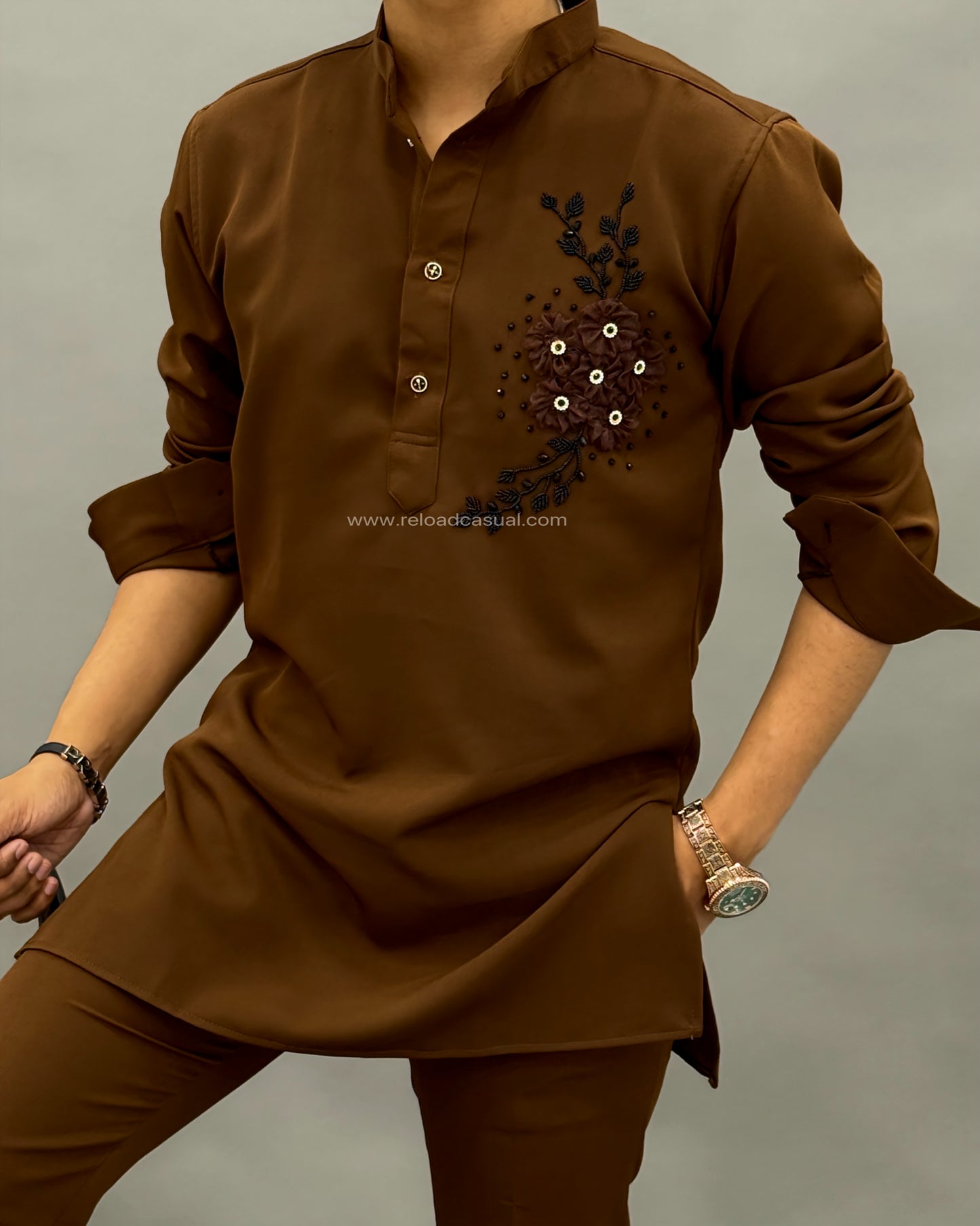 Men's Floral Hand Embroidered Kurta set