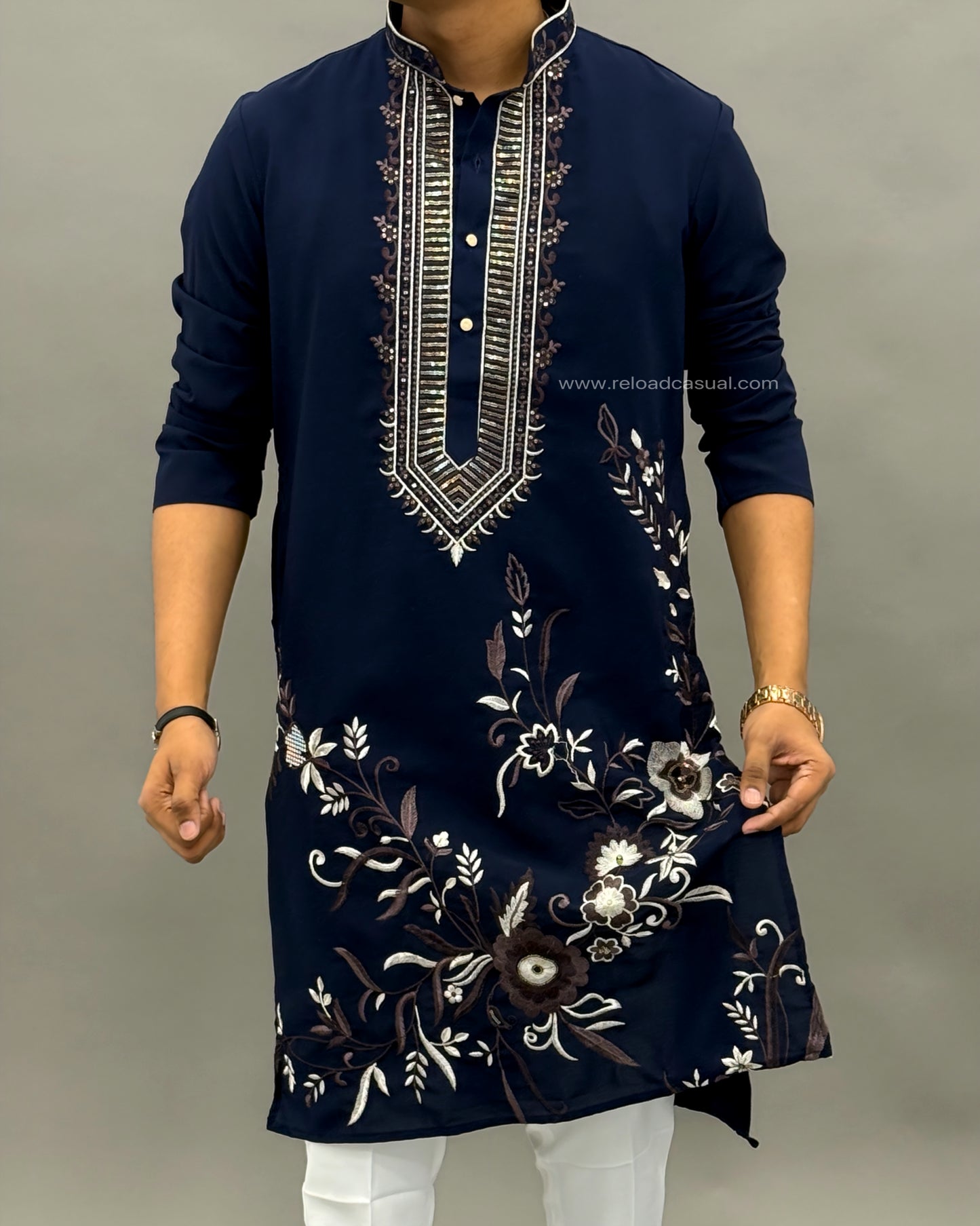 Graceful Floral Men's Embroidered Kurta pant set