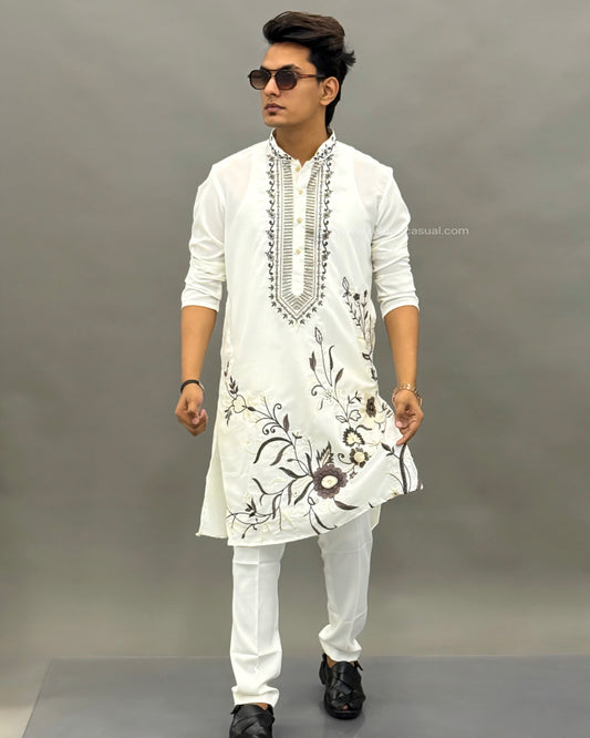 Graceful Floral Men's Embroidered Kurta pant set