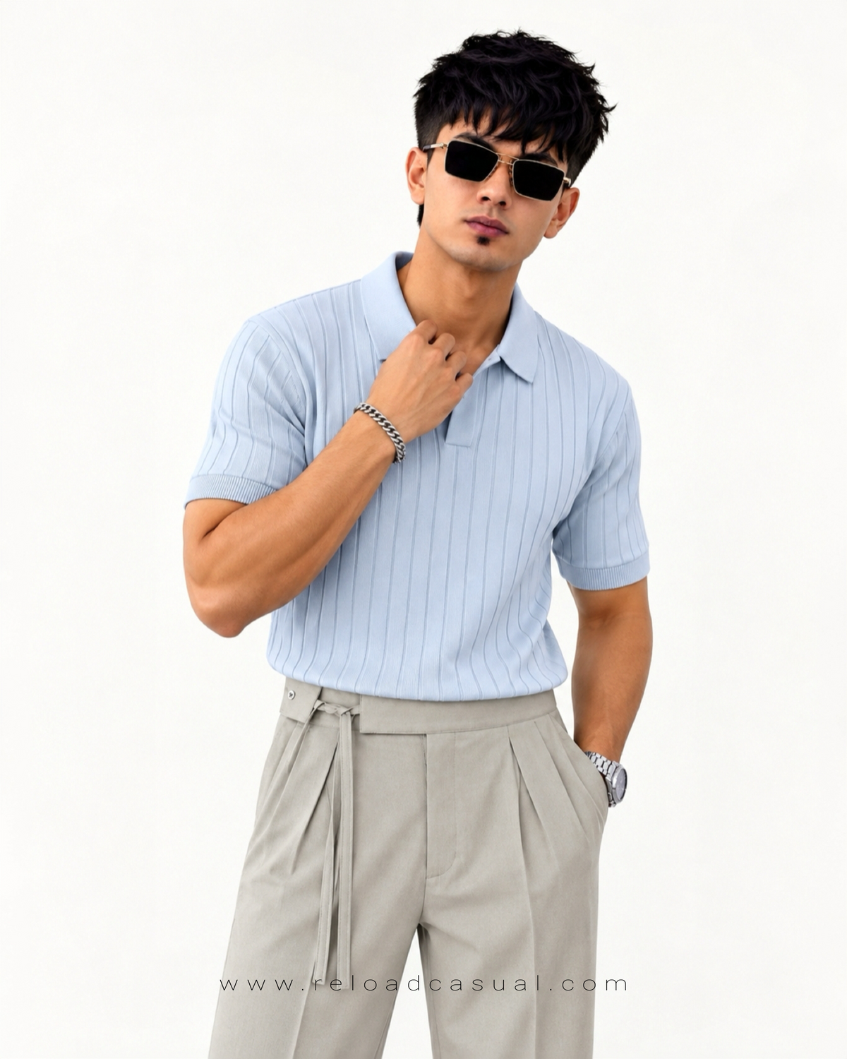 Men's Ribbed Knit Collar T-Shirt