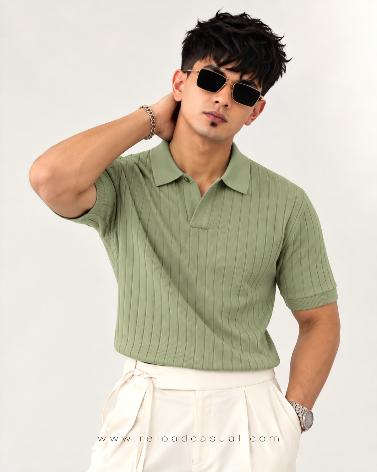 Men's Ribbed Knit Collar T-Shirt