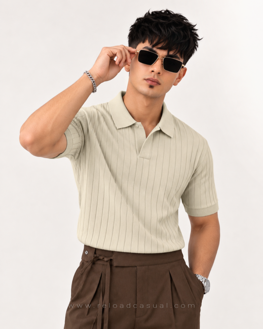 Men's Ribbed Knit Collar T-Shirt
