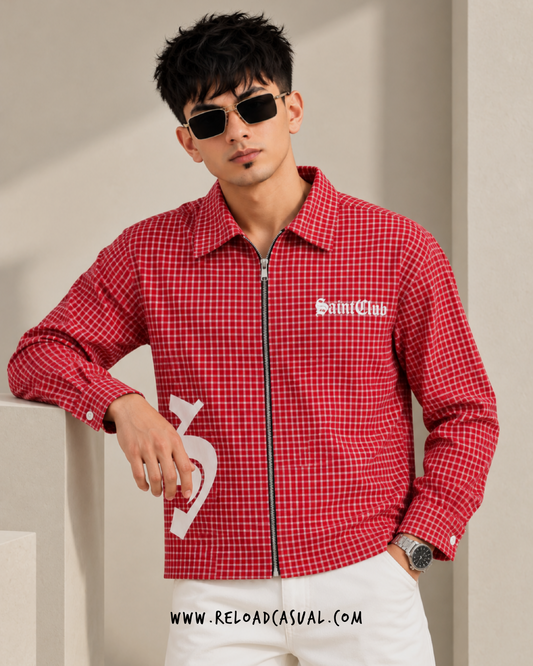 Saint Club Check Boxy Zip Shirt