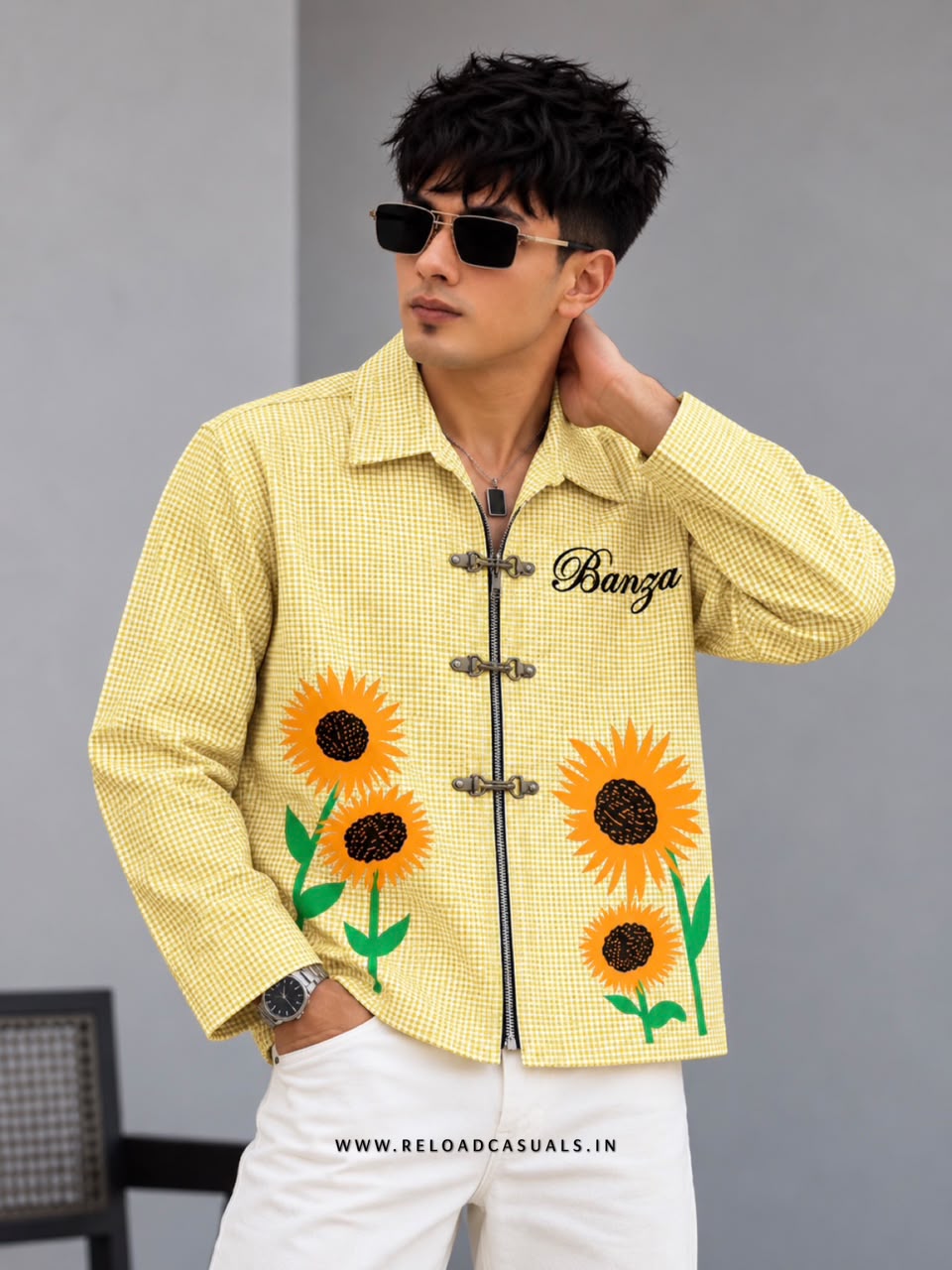 Men’s Sunflower Print Buckle Boxy Check Shirt