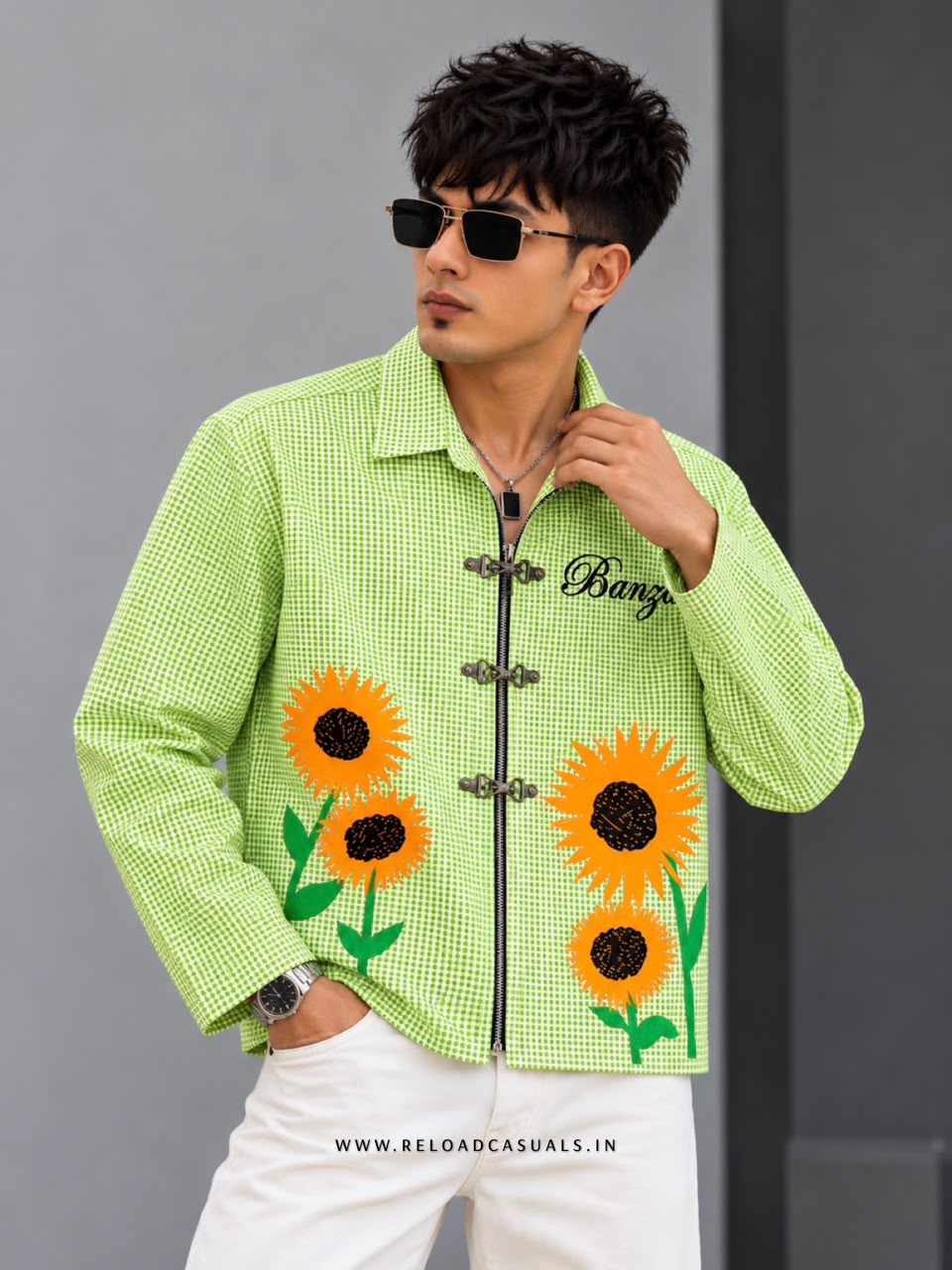 Men’s Sunflower Print Buckle Boxy Check Shirt