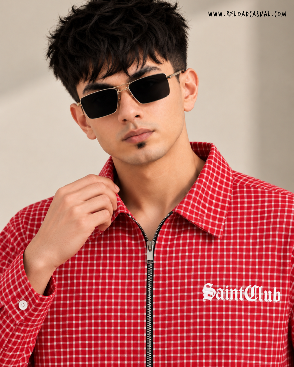 Saint Club Check Boxy Zip Shirt