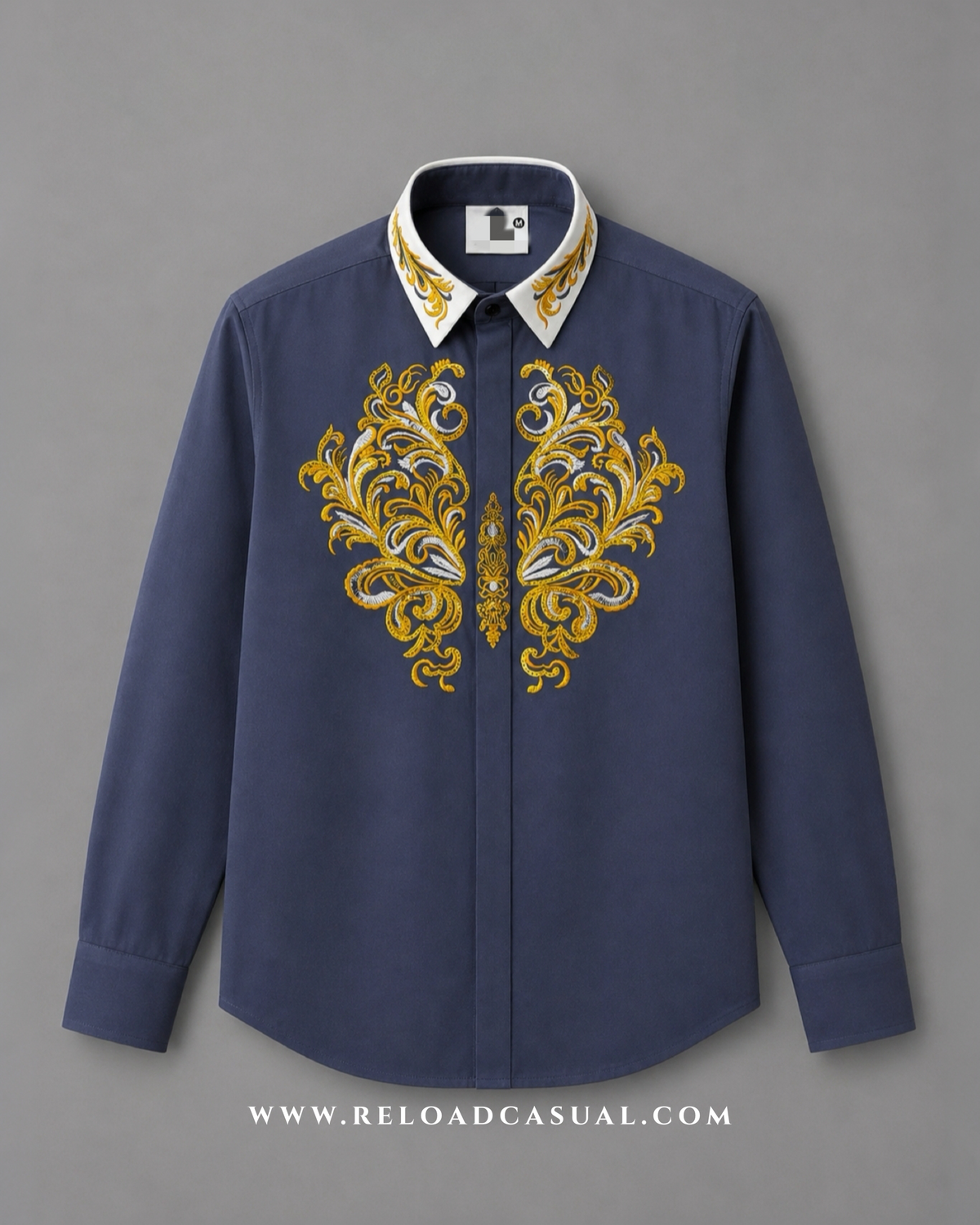Men's Royal Contrast Collar Embroidered Shirt