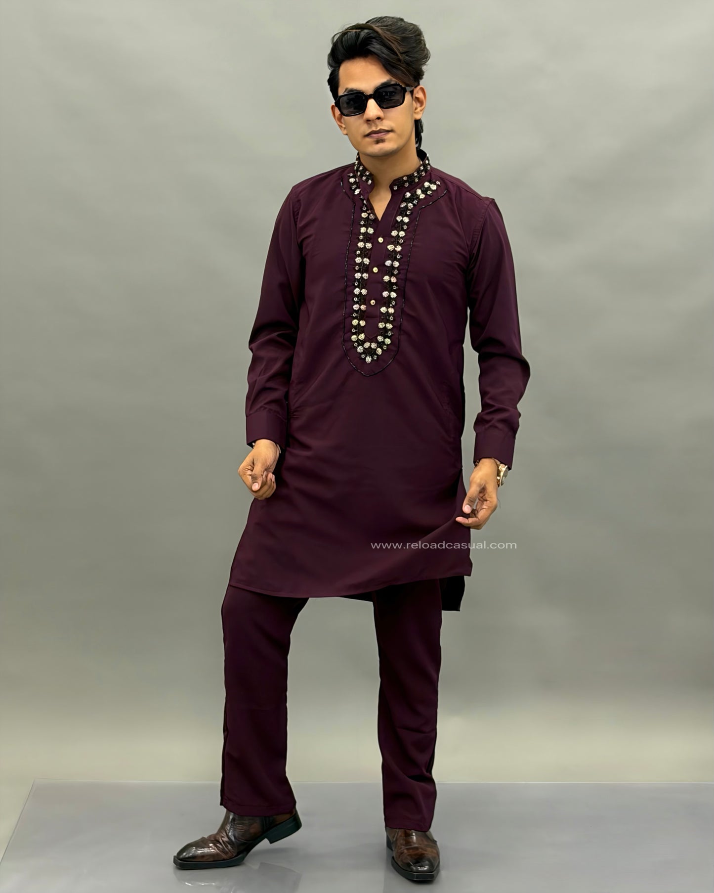 Diamond Embroidered Mandarin Bootcut Kurta Set