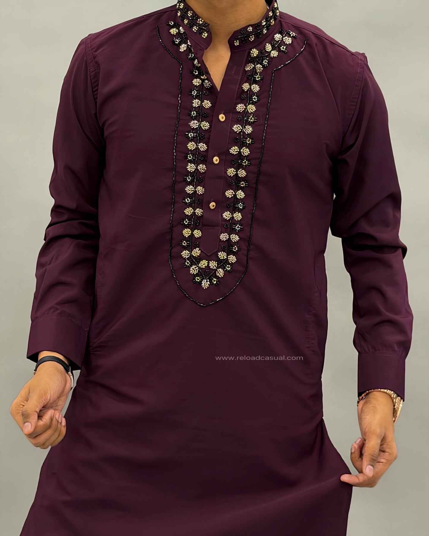 Diamond Embroidered Mandarin Bootcut Kurta Set