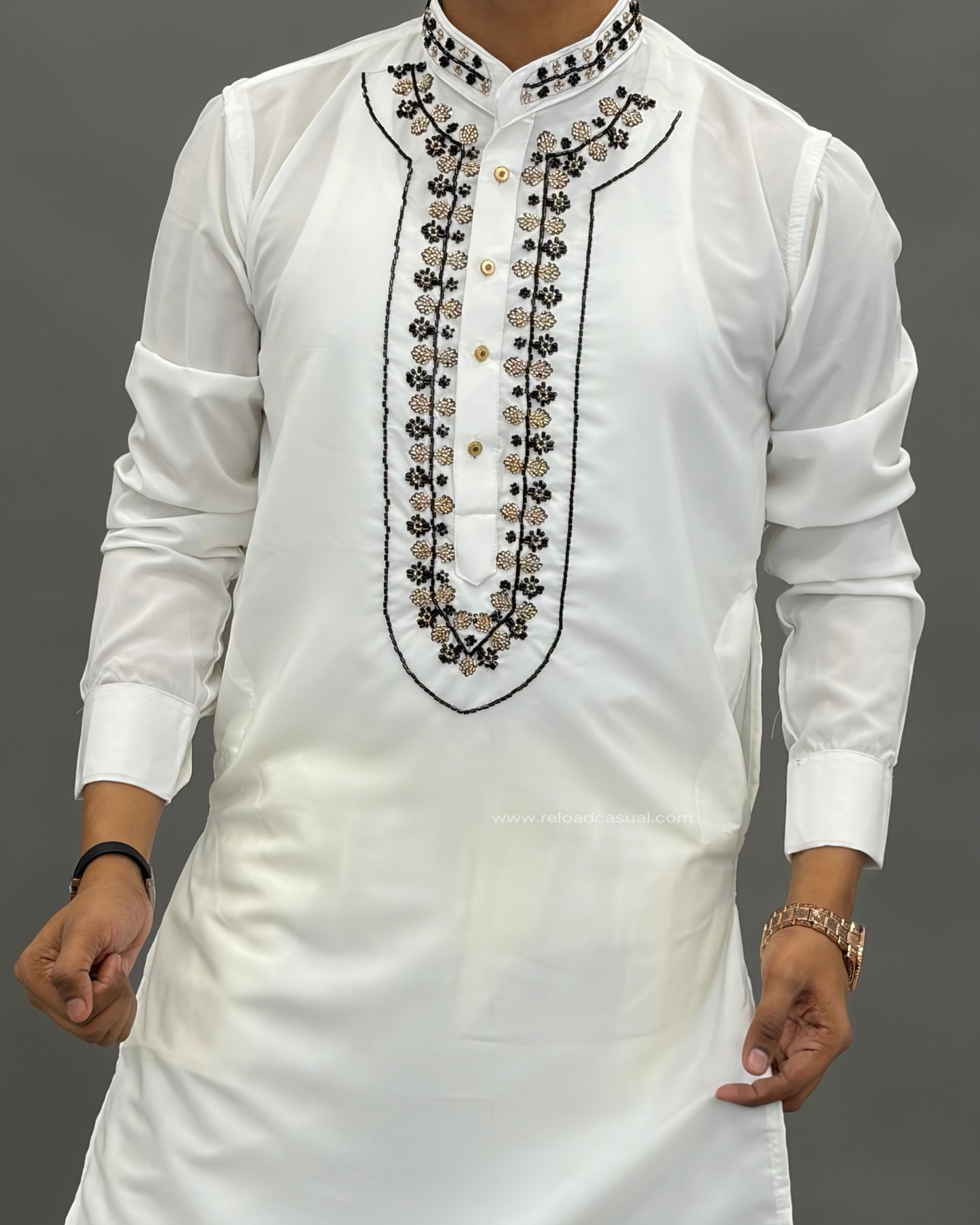 Diamond Embroidered Mandarin Bootcut Kurta Set