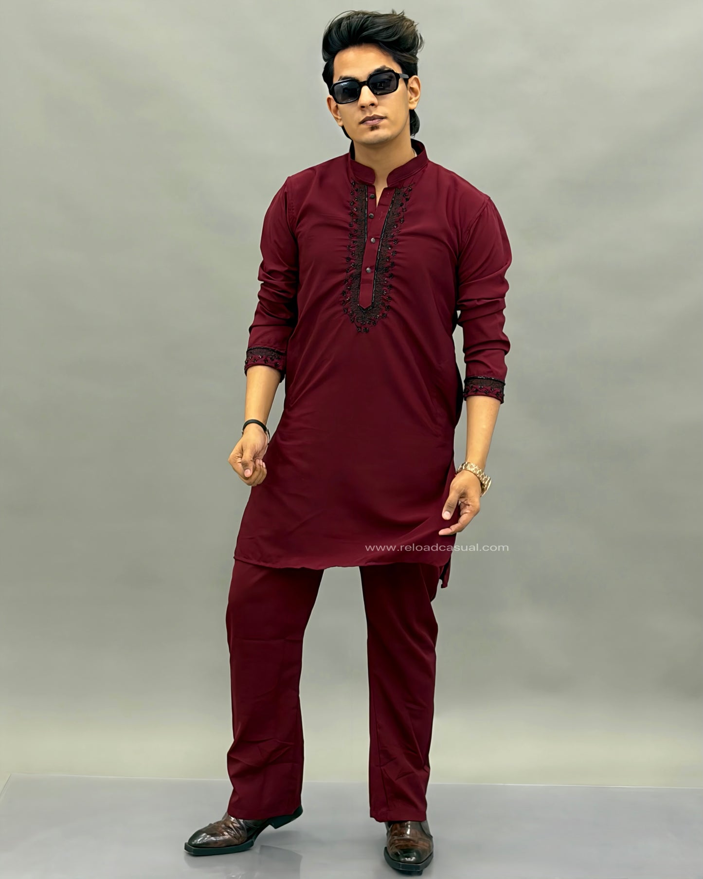 Diamond Embroidered Mandarin Bootcut Kurta Set