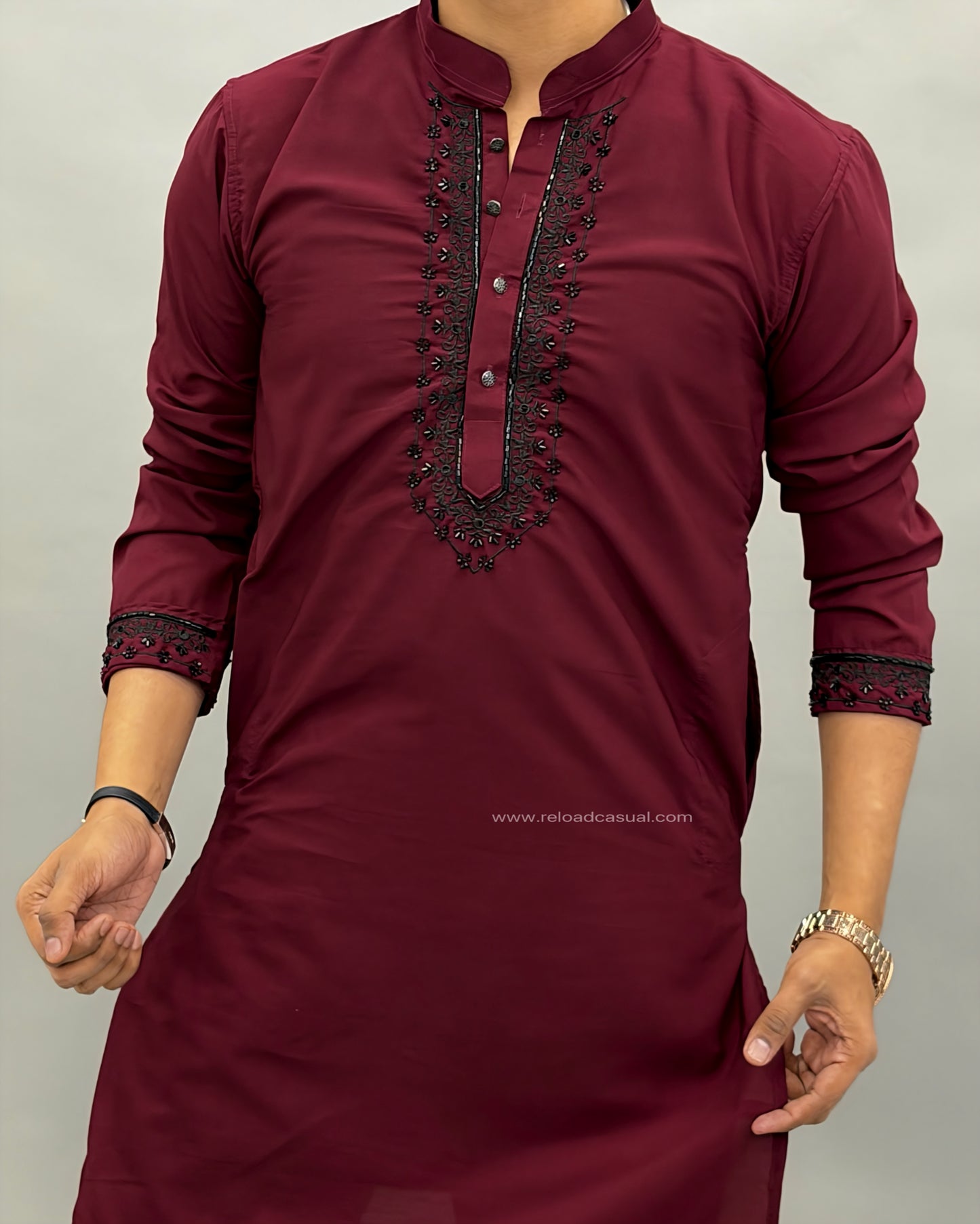 Diamond Embroidered Mandarin Bootcut Kurta Set