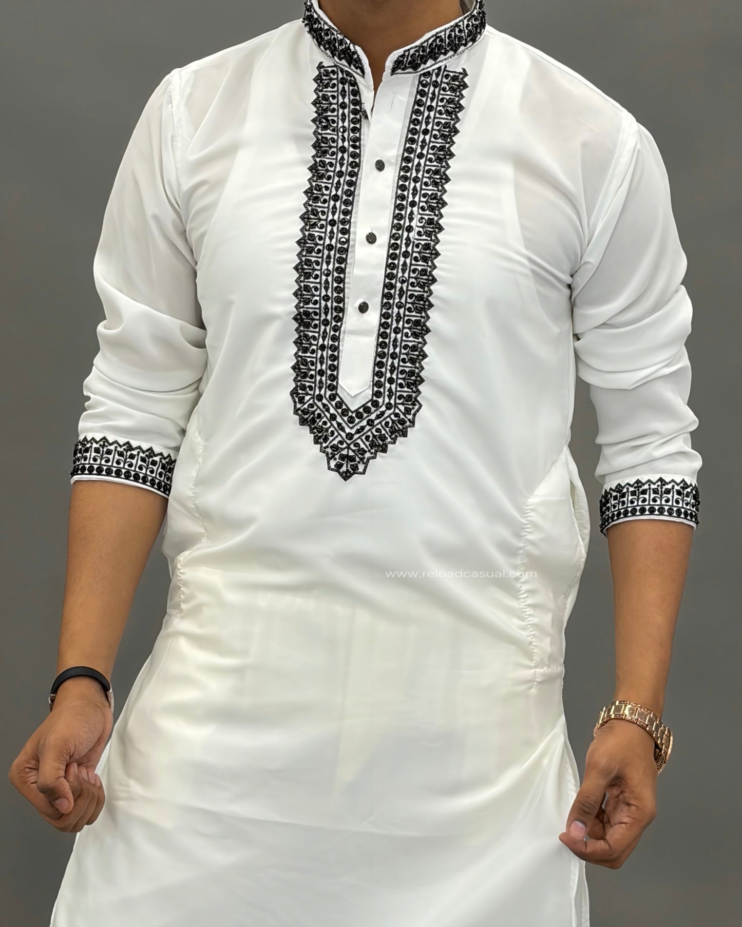 Diamond Embroidered Mandarin Bootcut Kurta Set