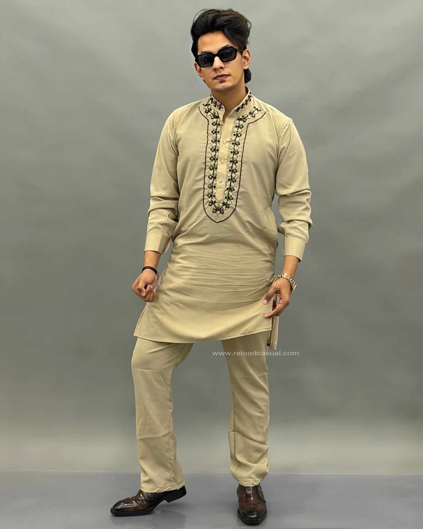 Diamond Embroidered Mandarin Bootcut Kurta Set