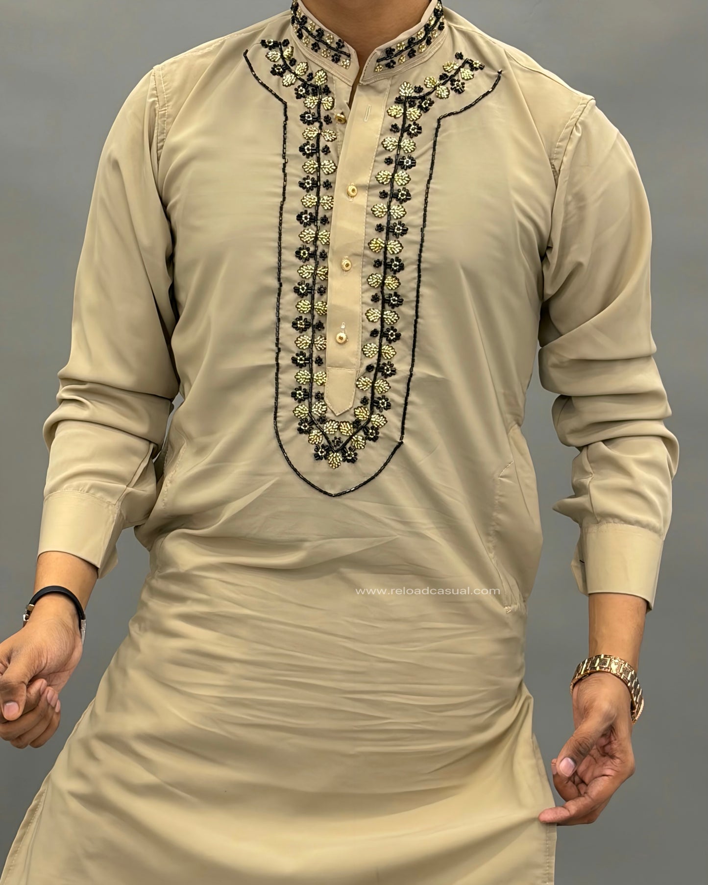 Diamond Embroidered Mandarin Bootcut Kurta Set