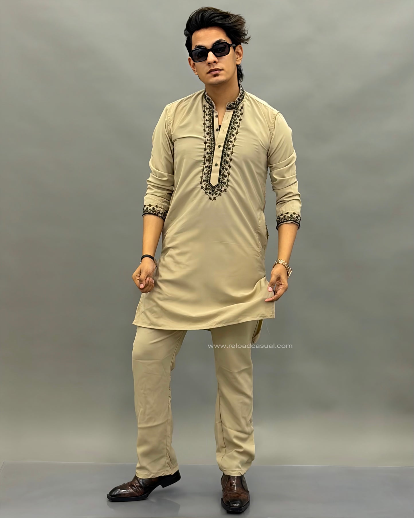 Diamond Embroidered Mandarin Bootcut Kurta Set