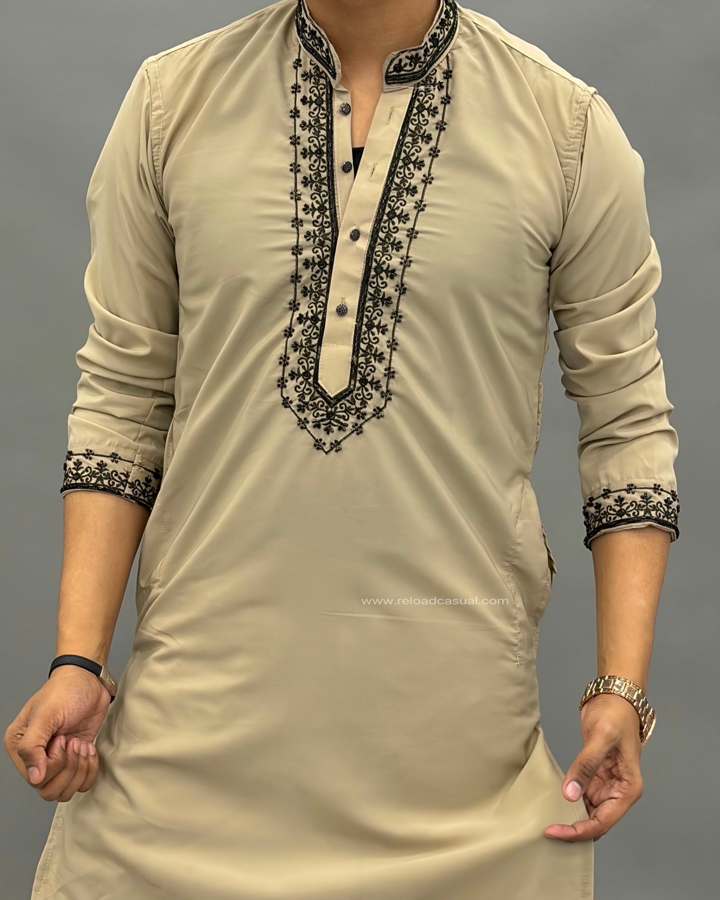 Diamond Embroidered Mandarin Bootcut Kurta Set