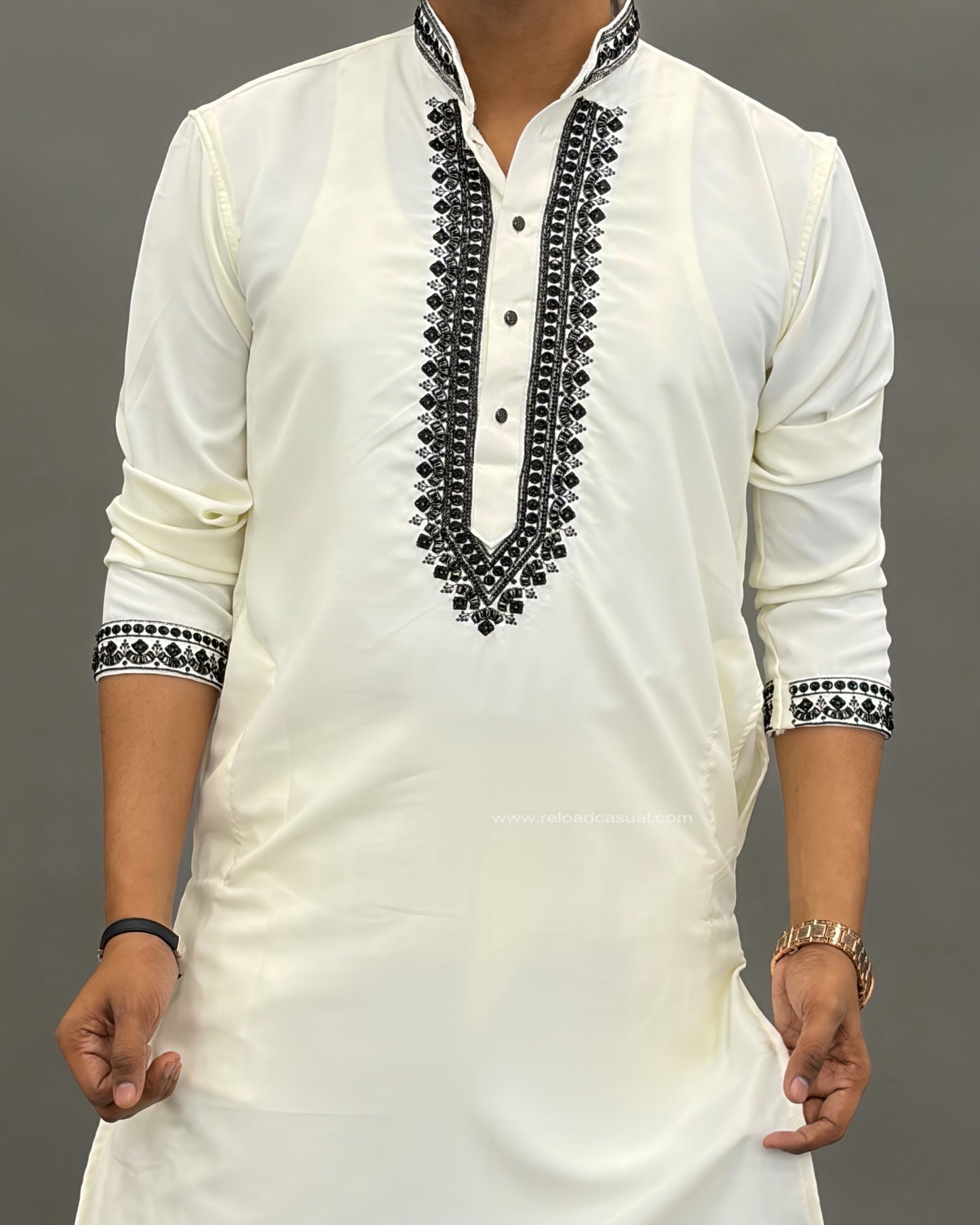 Diamond Embroidered Mandarin Bootcut Kurta Set