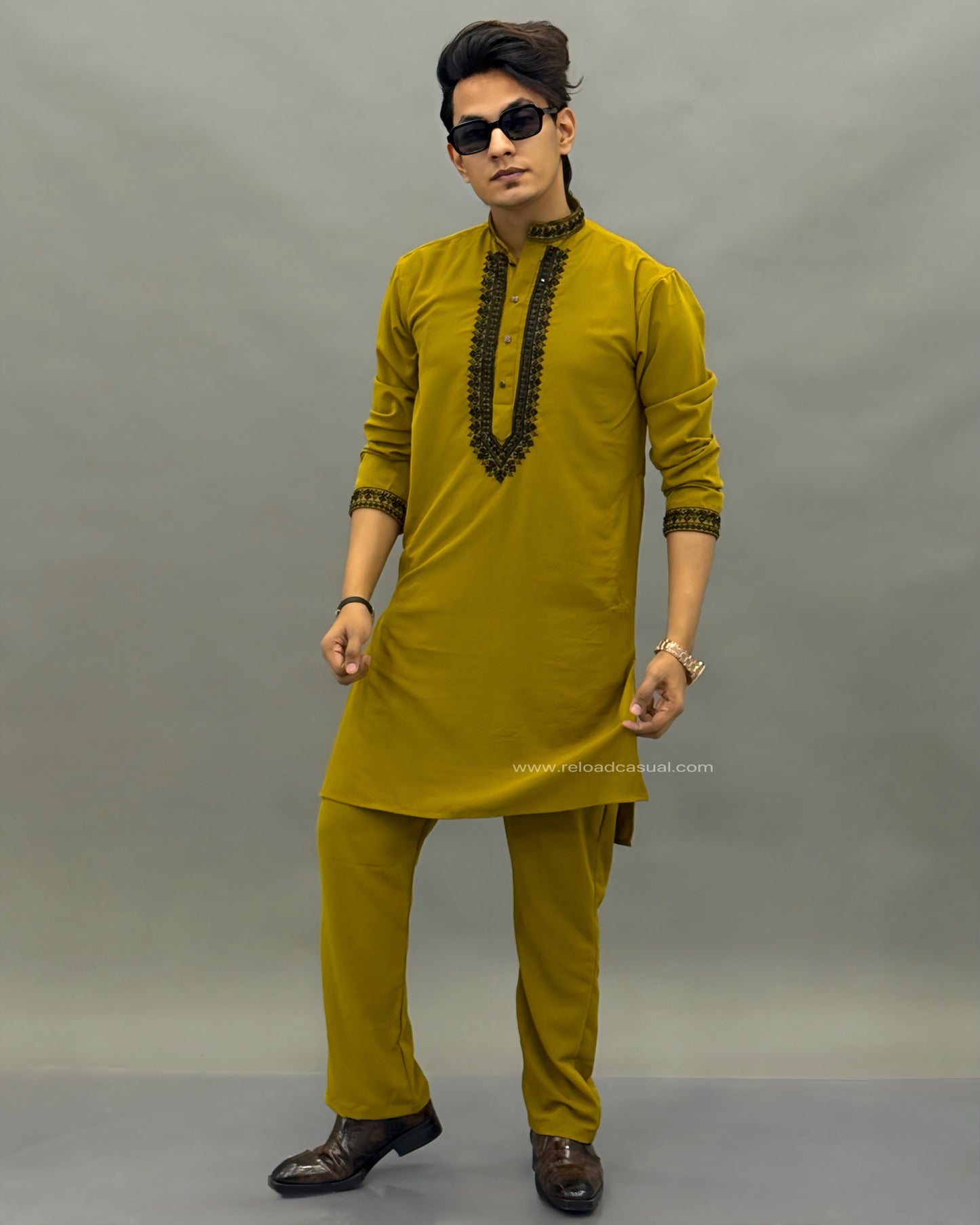 Diamond Embroidered Mandarin Bootcut Kurta Set