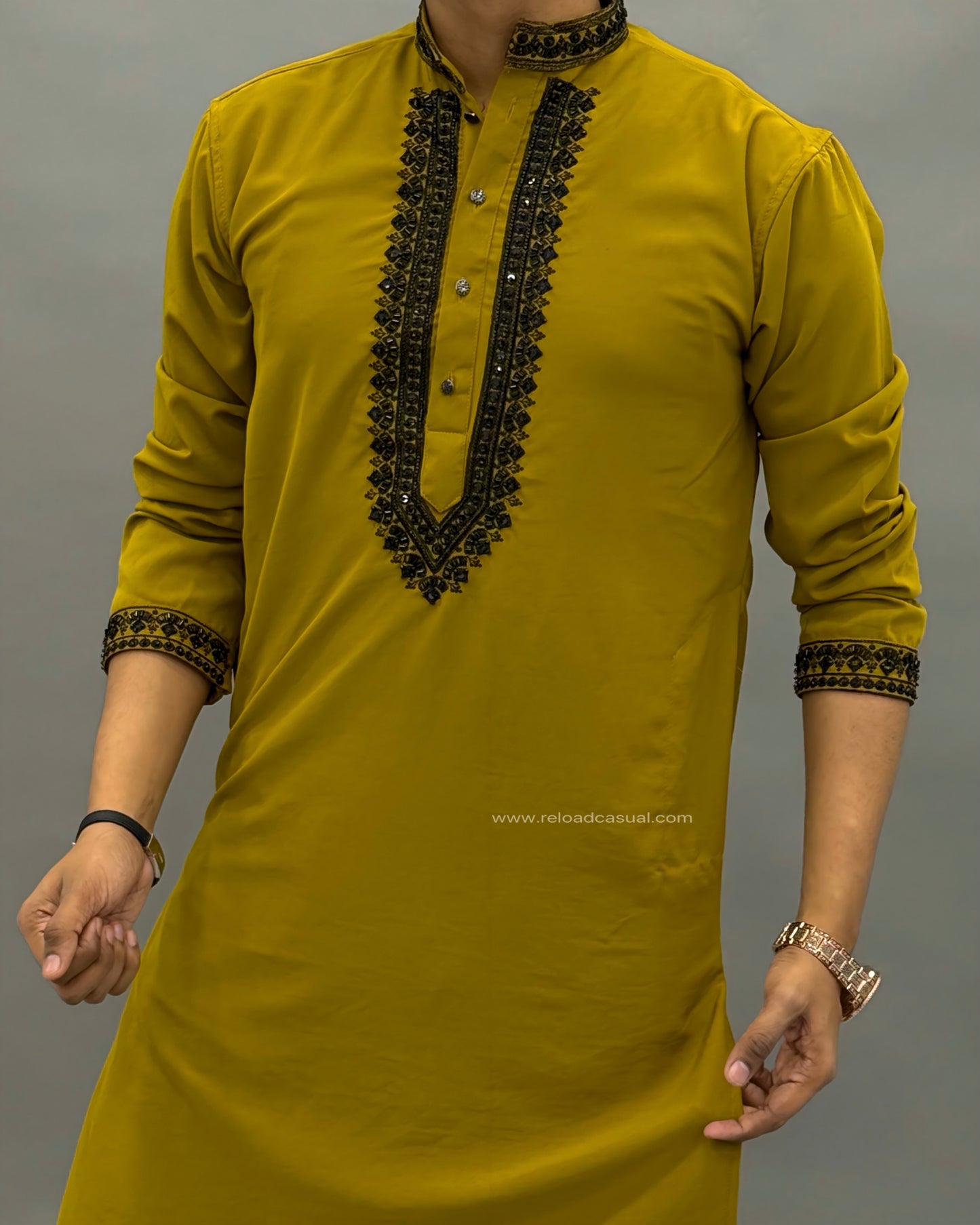 Diamond Embroidered Mandarin Bootcut Kurta Set