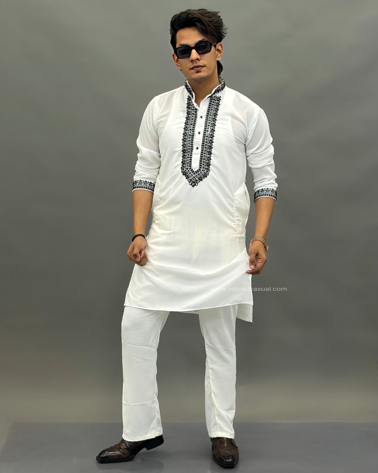 Diamond Embroidered Mandarin Bootcut Kurta Set