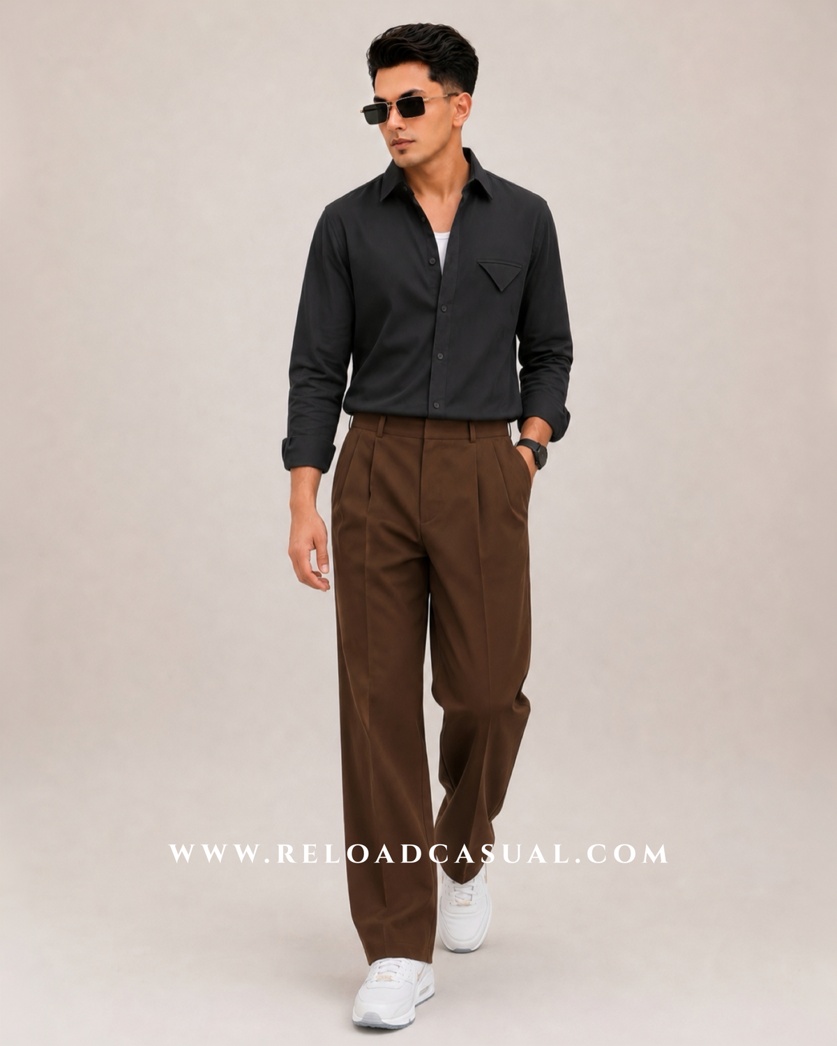 Single Flap Pocket Boxy Fit Shirt + Korean Baggy Adjuster Trousers