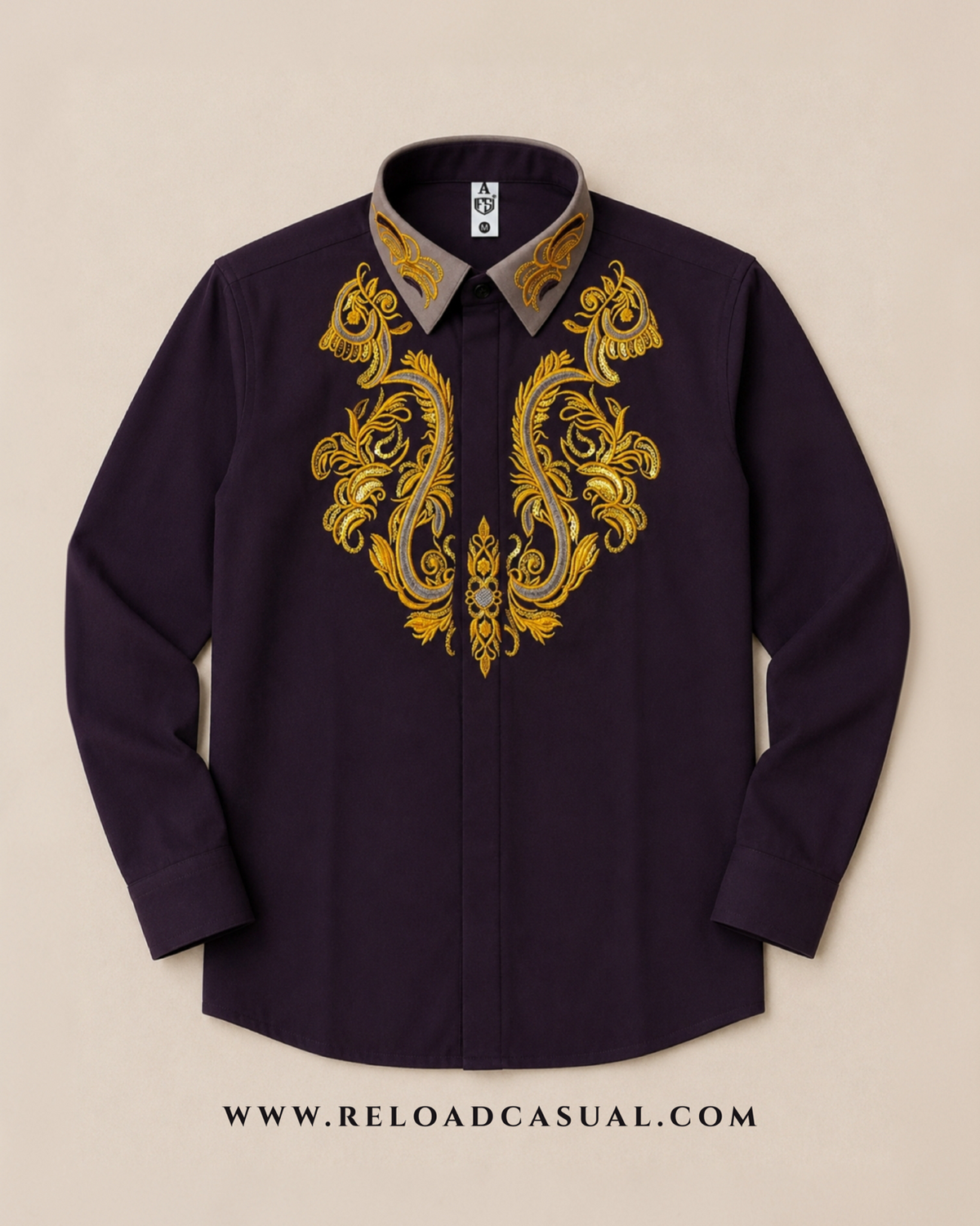 Mens Embroidered Contrast Collar Design Slim Fit Shirt