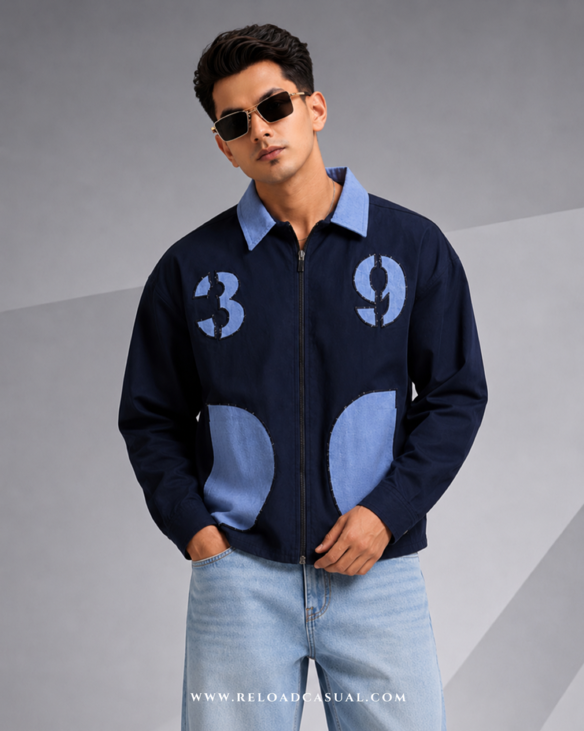 39 Denim Patch Zipper Shirt