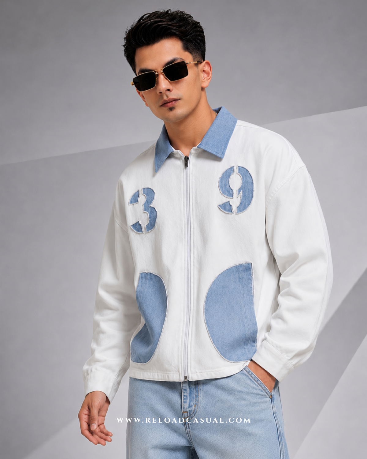 39 Denim Patch Zipper Shirt