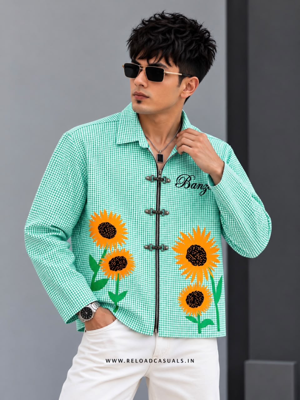 Men’s Sunflower Print Buckle Boxy Check Shirt