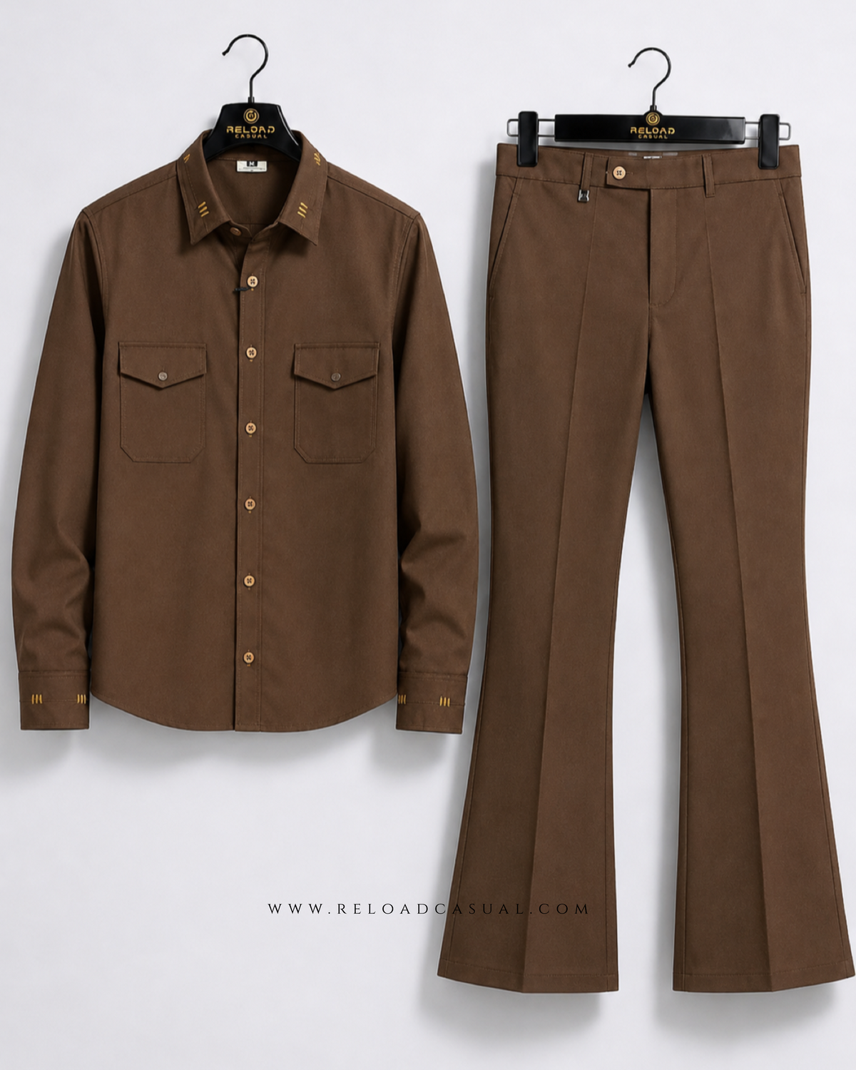 Twill Embroidered Collar Bootcut Co-ord Set