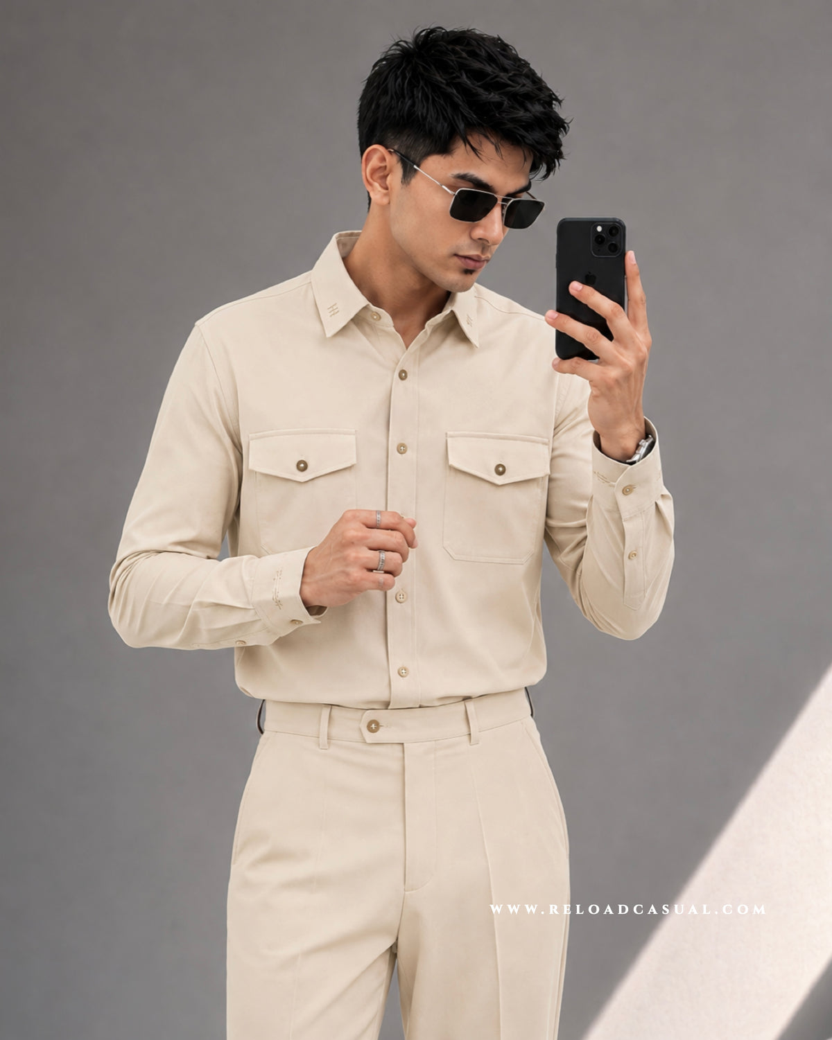 Twill Embroidered Collar Bootcut Co-ord Set
