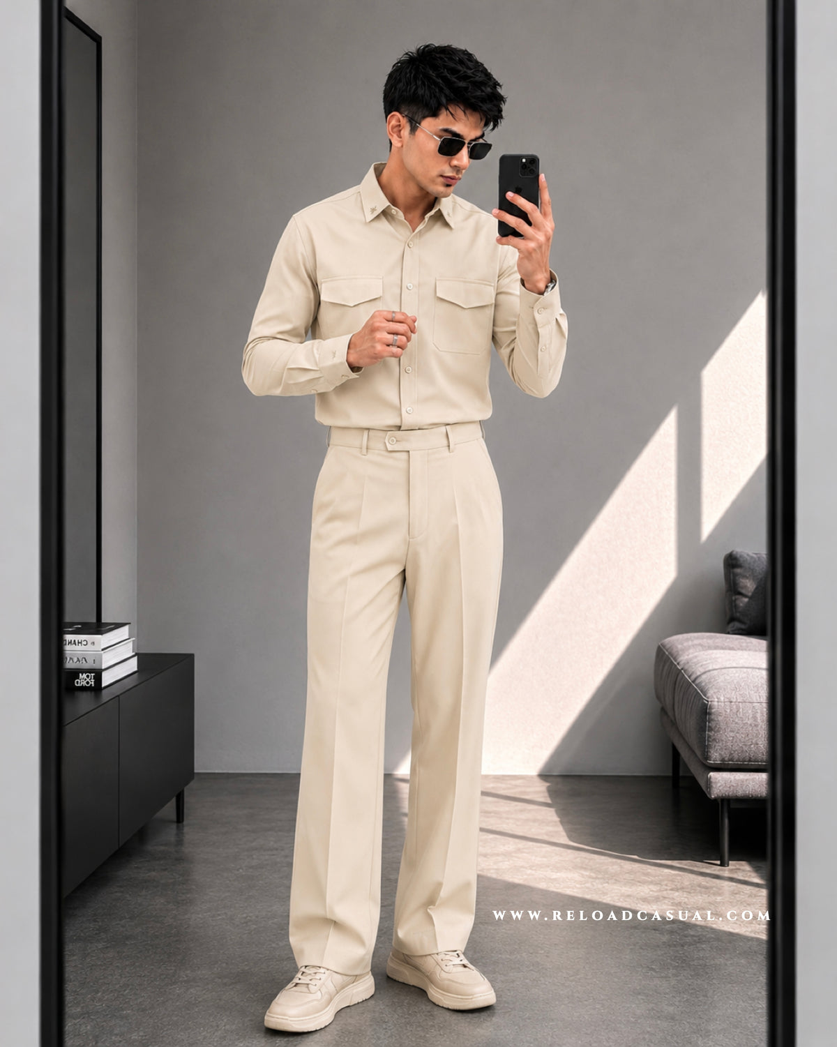 Twill Embroidered Collar Bootcut Co-ord Set
