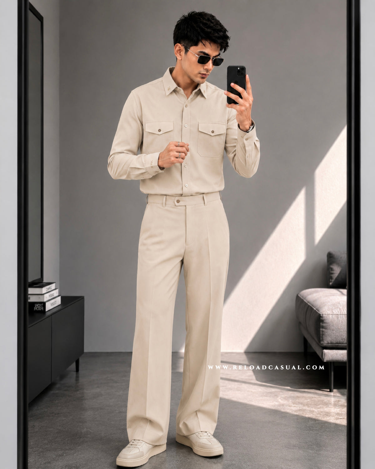 Twill Embroidered Collar Bootcut Co-ord Set