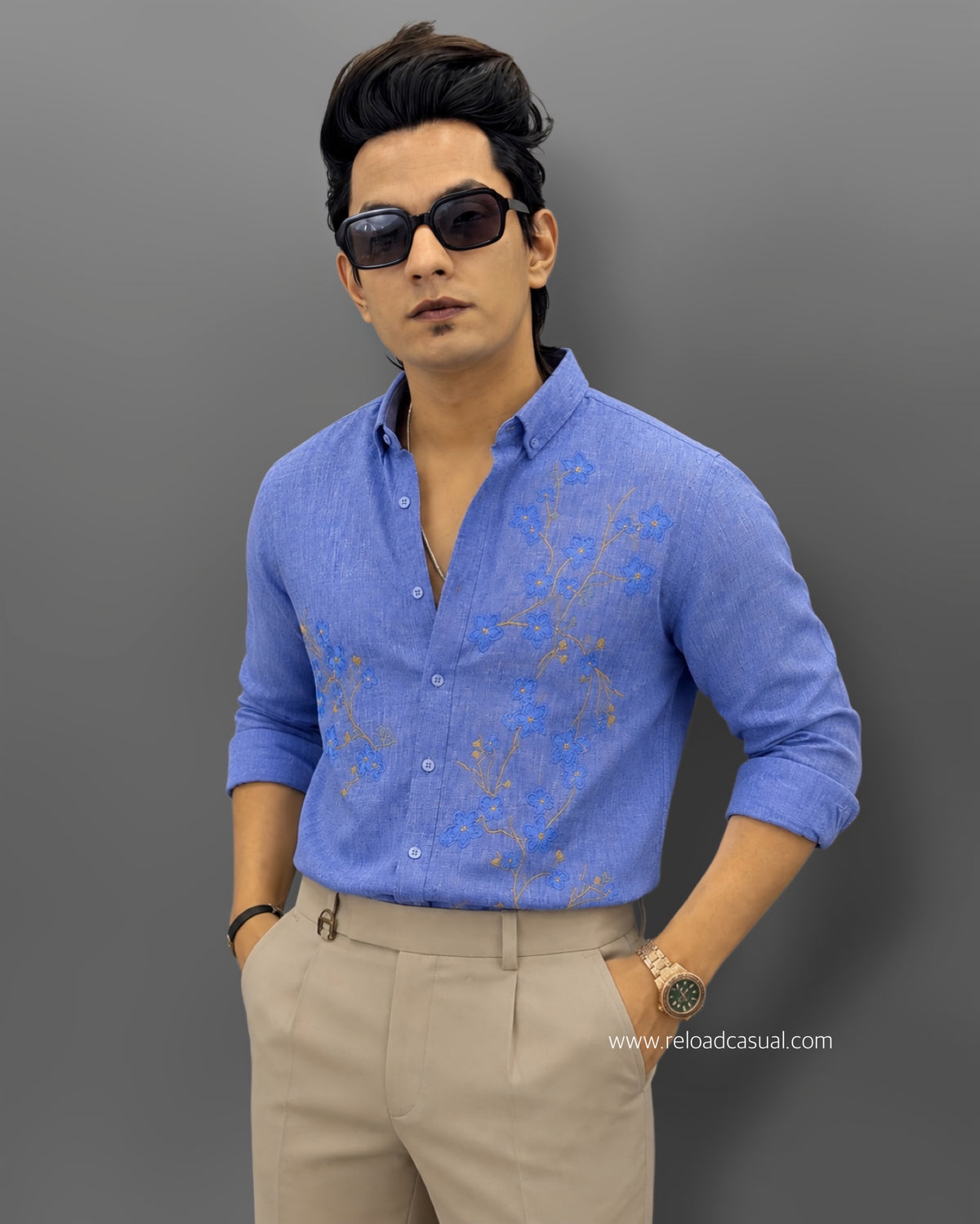 Men's Nature Flow Embroidery Design Linen Shirt