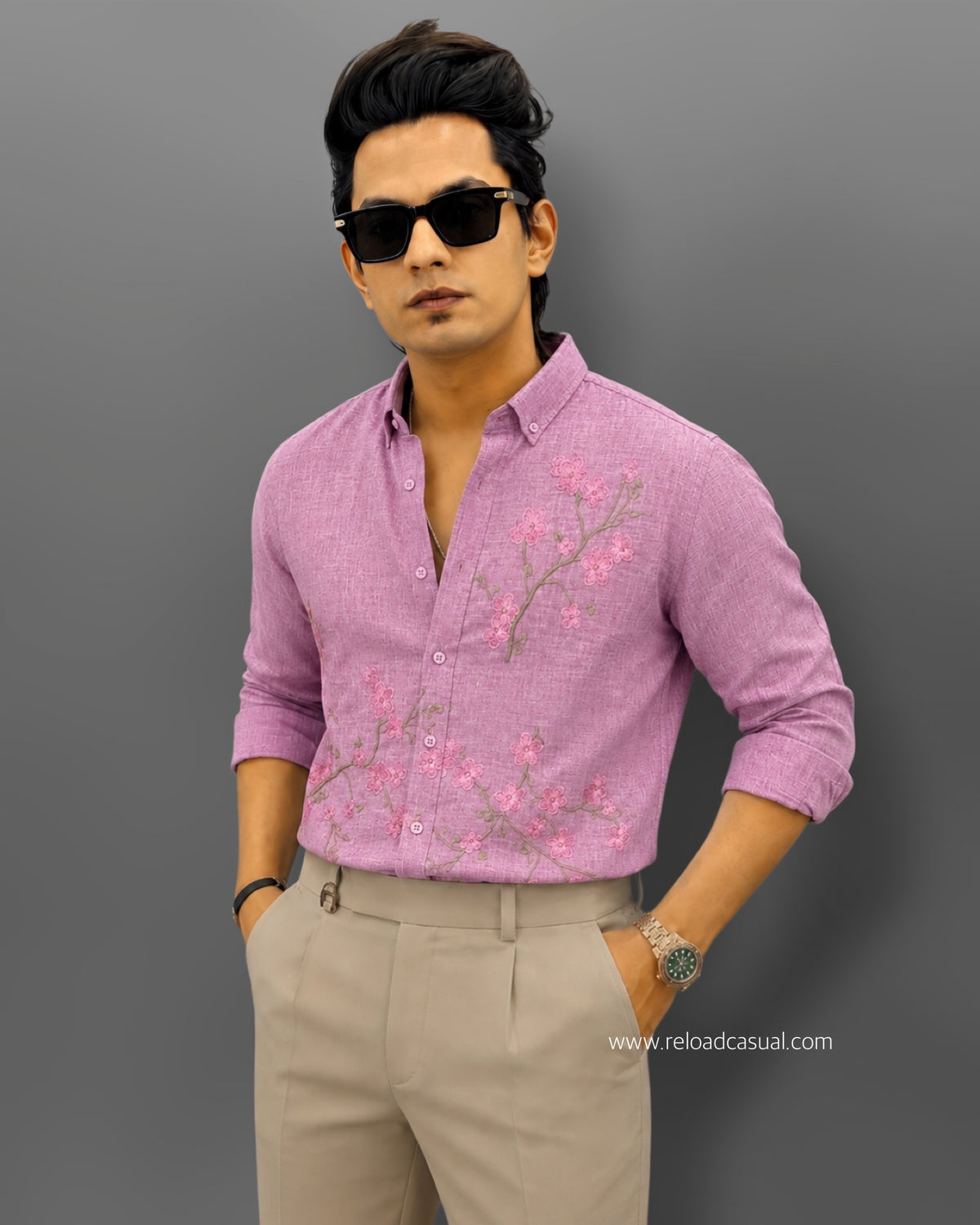 Men's Nature Flow Embroidery Design Linen Shirt