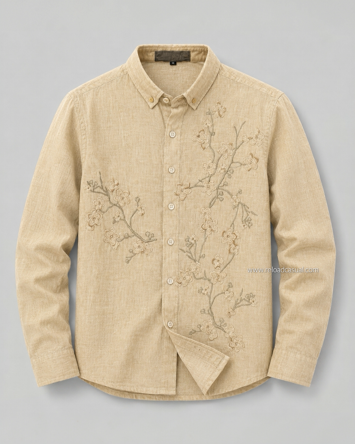 Men's Nature Flow Embroidery Design Linen Shirt