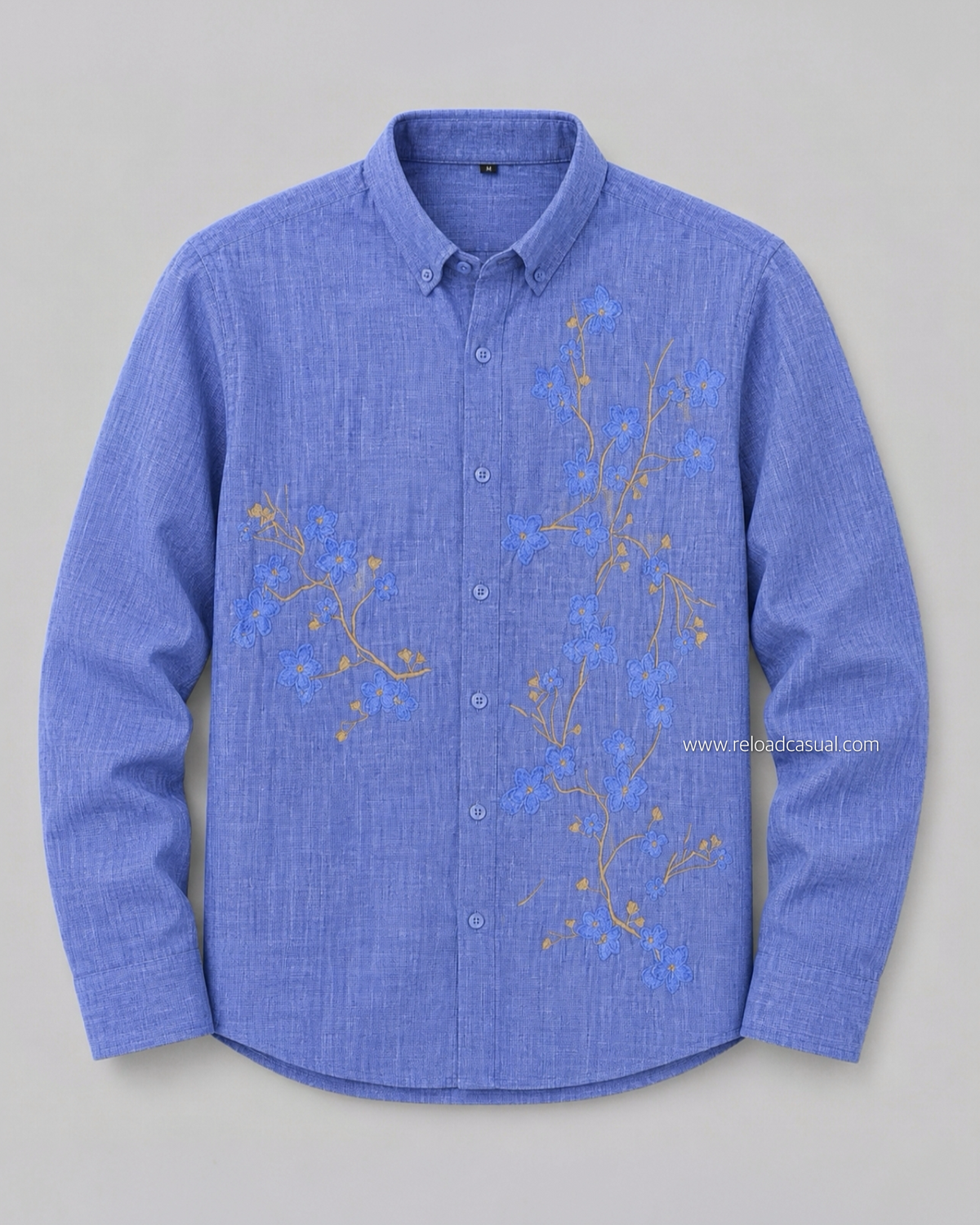 Men's Nature Flow Embroidery Design Linen Shirt