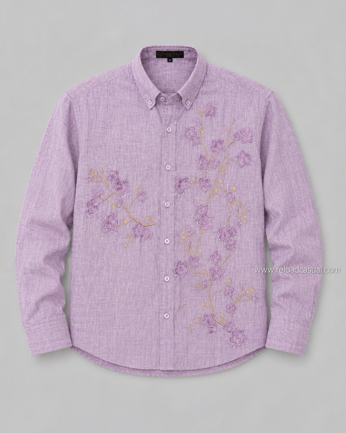 Men's Nature Flow Embroidery Design Linen Shirt