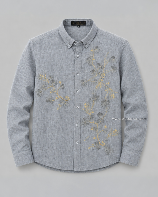 Men's Nature Flow Embroidery Design Linen Shirt