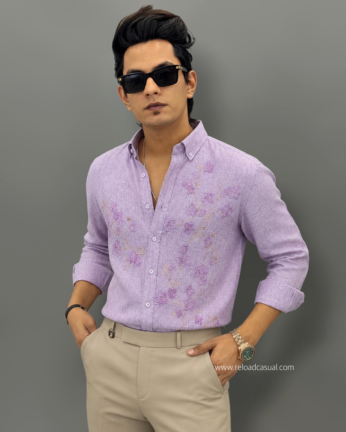 Men's Nature Flow Embroidery Design Linen Shirt