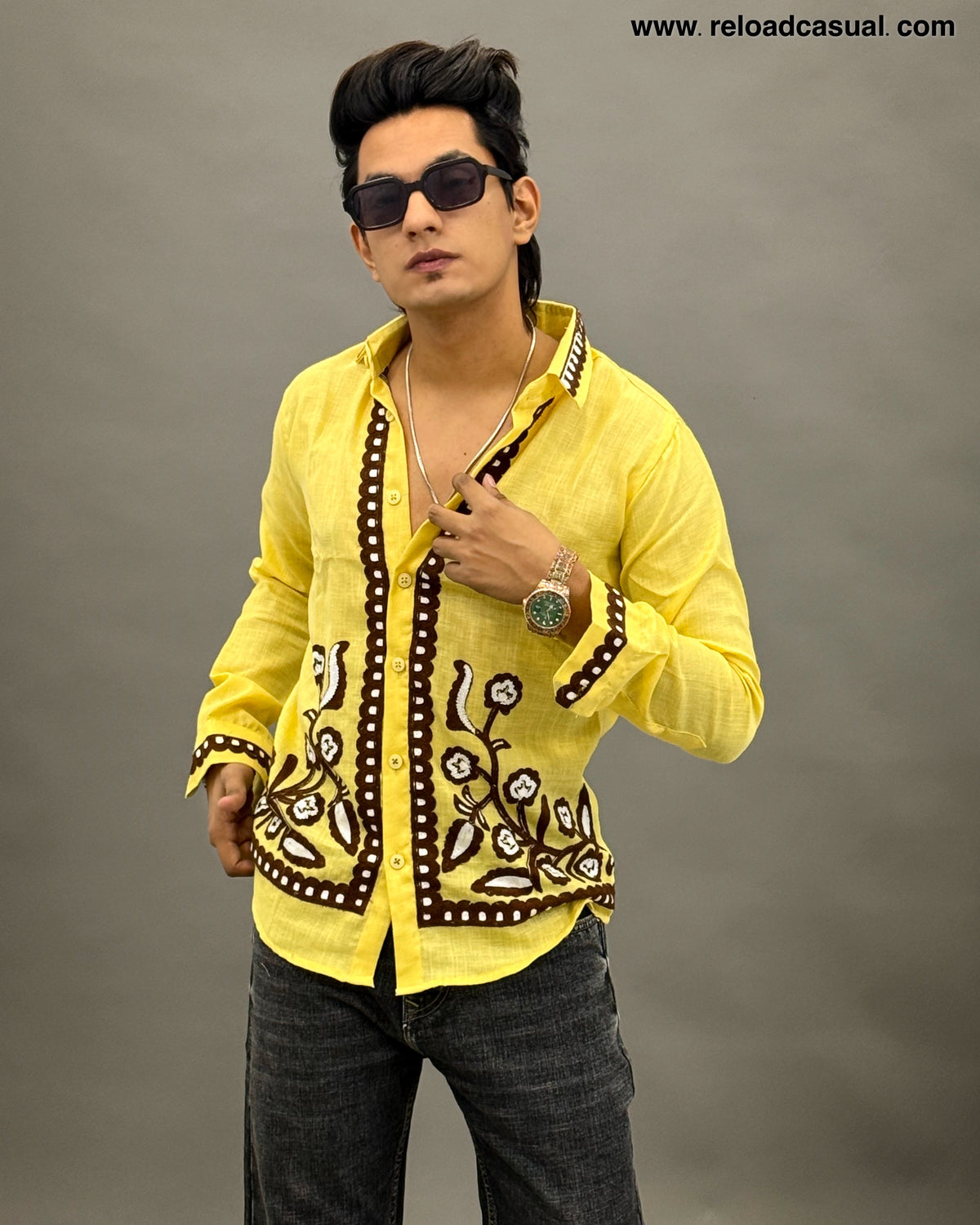 Floral Border Embroidered Shirt
