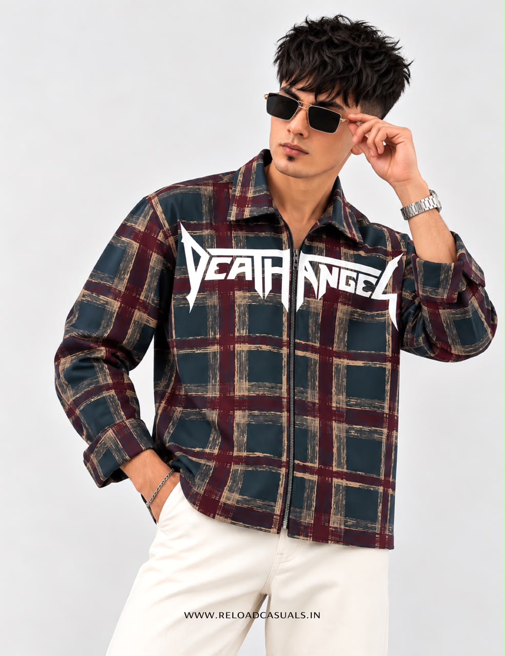 Men’s Corduroy Checks Zip-Up Shirt