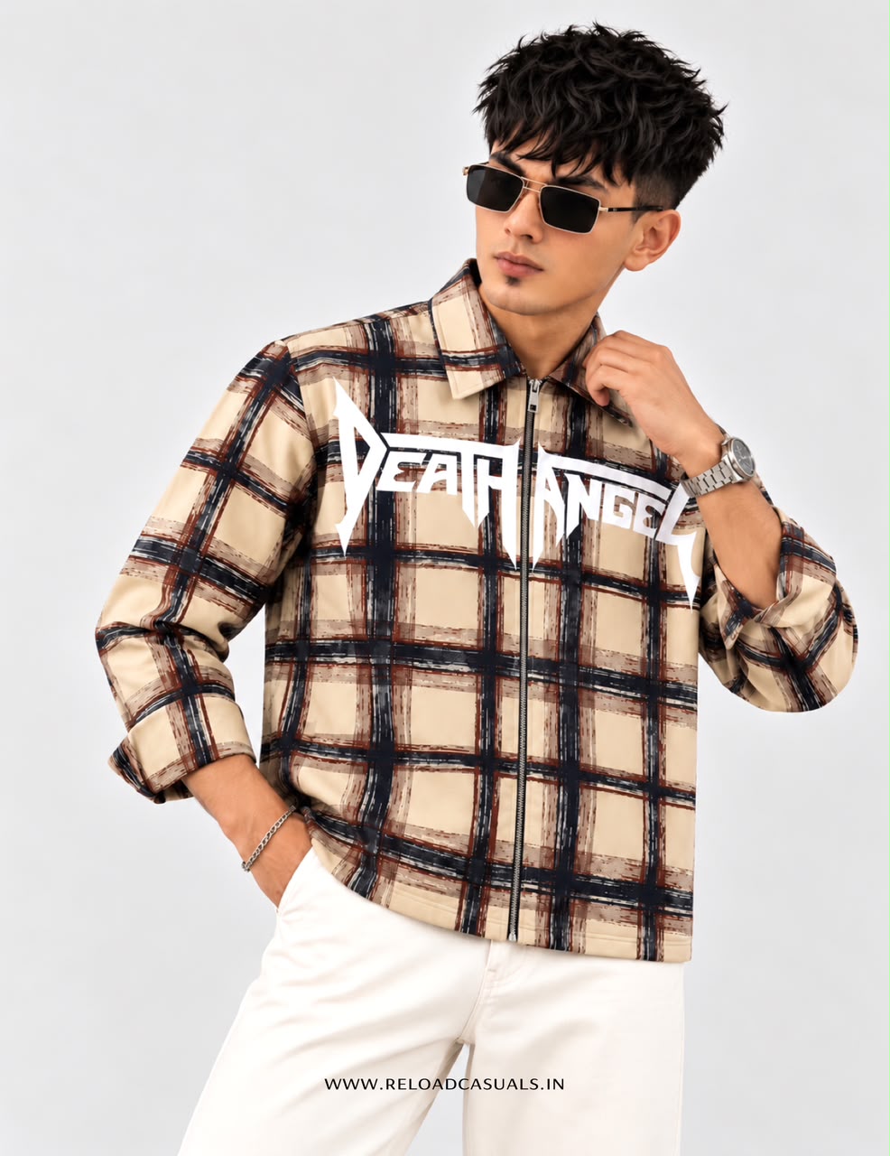 Men’s Corduroy Checks Zip-Up Shirt