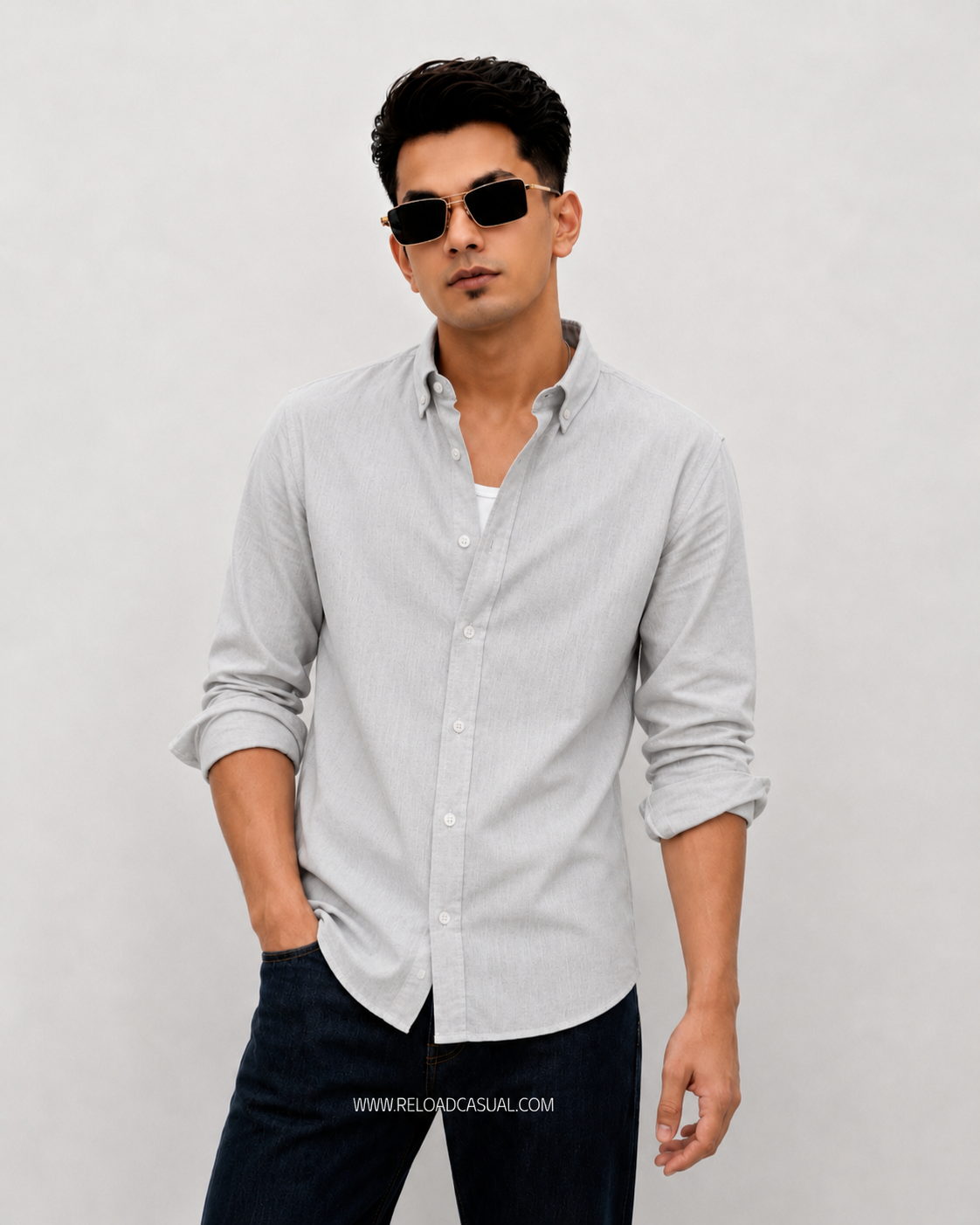Men's Textured Linen Slim Fit Shirt