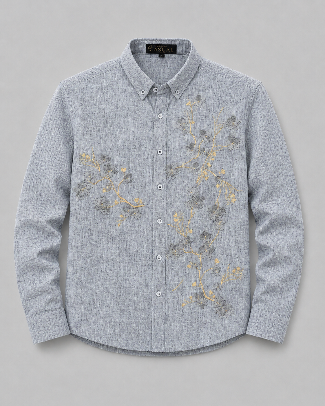 Men's Nature Flow Embroidery Design Linen Shirt