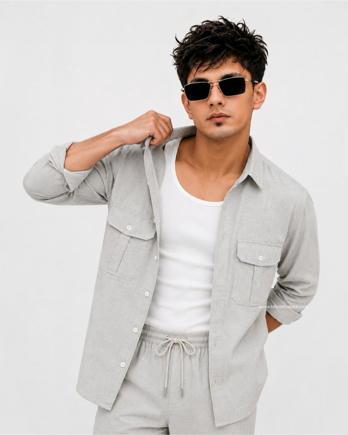 Soft Touch Linen Tracksuit With Flap Pocket