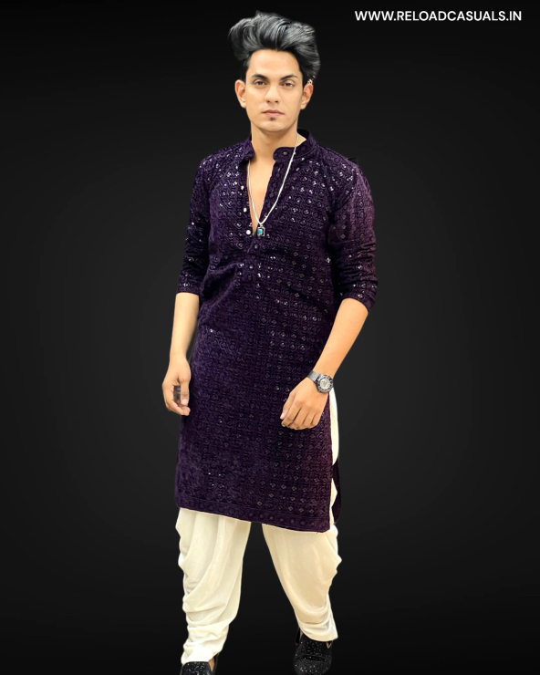 Velvet ChikanKari Kurta & Pyjama - Combo