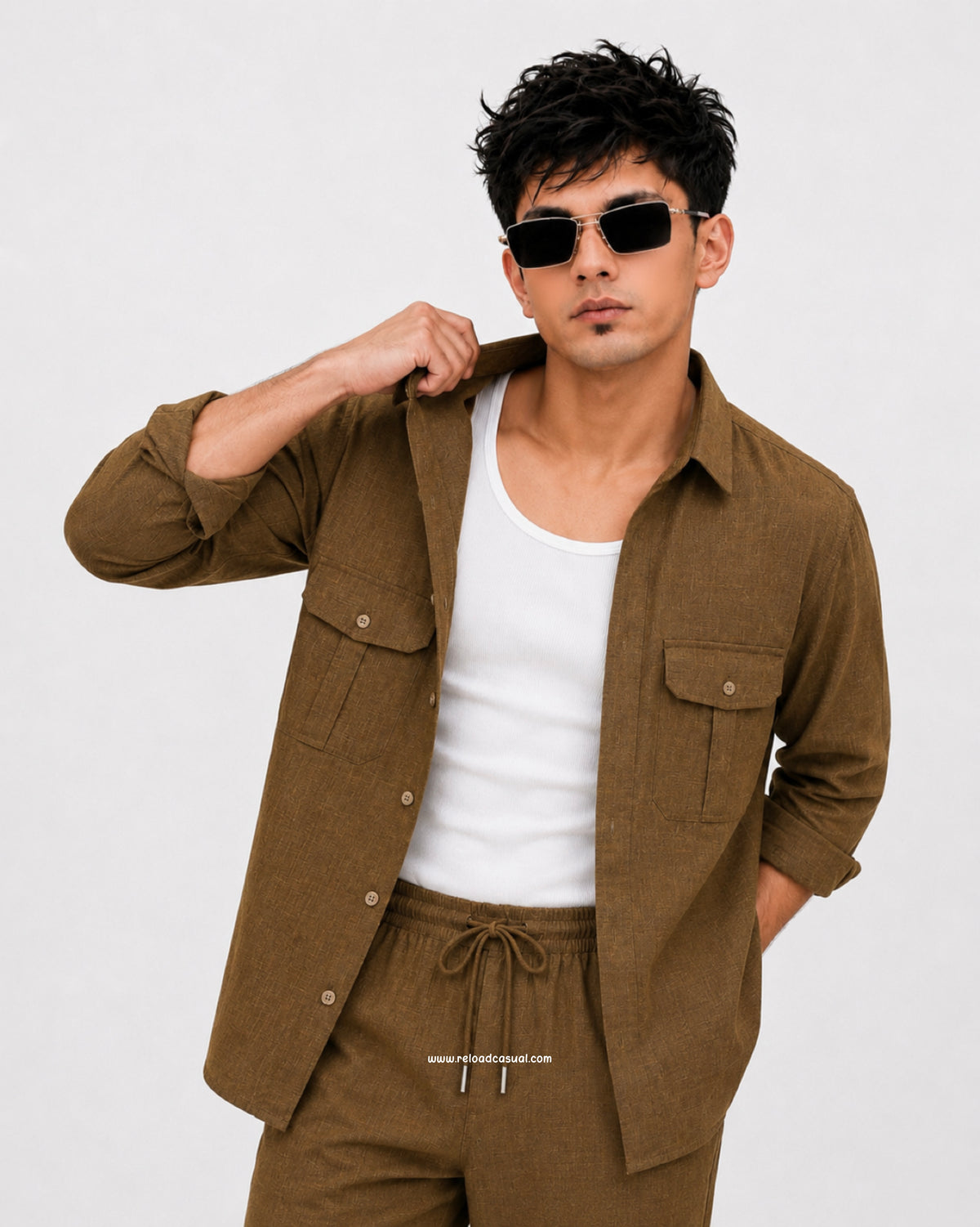 Soft Touch Linen Tracksuit With Flap Pocket