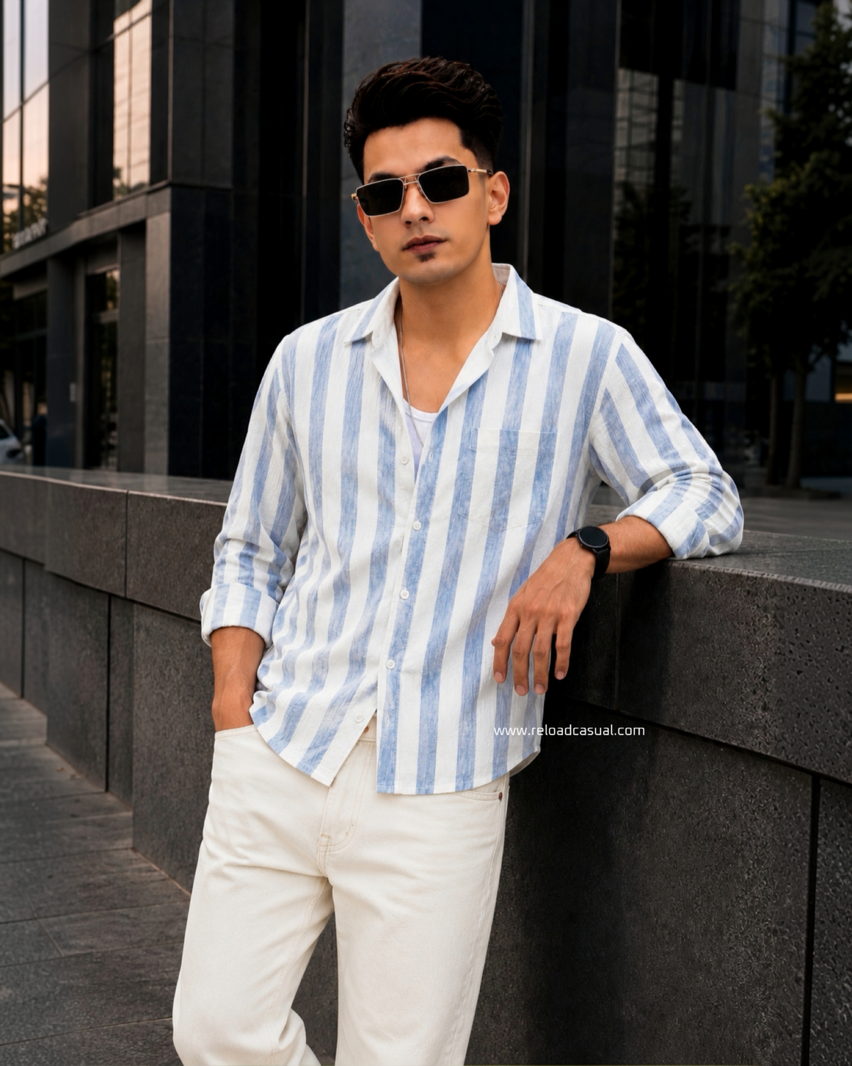 Men's Linen Bold Vertical Stripe Shirt